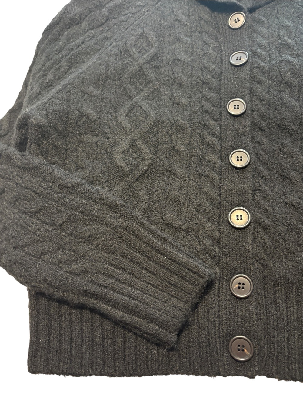 J. Crew Collared Cable Knit Cardigan Size Medium Black Fitted Wool Cozy - Picture 4 of 8